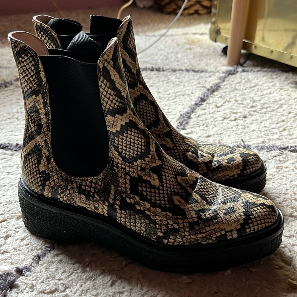 Loeffler Randall Leather Snakeskin Chelsea Boots